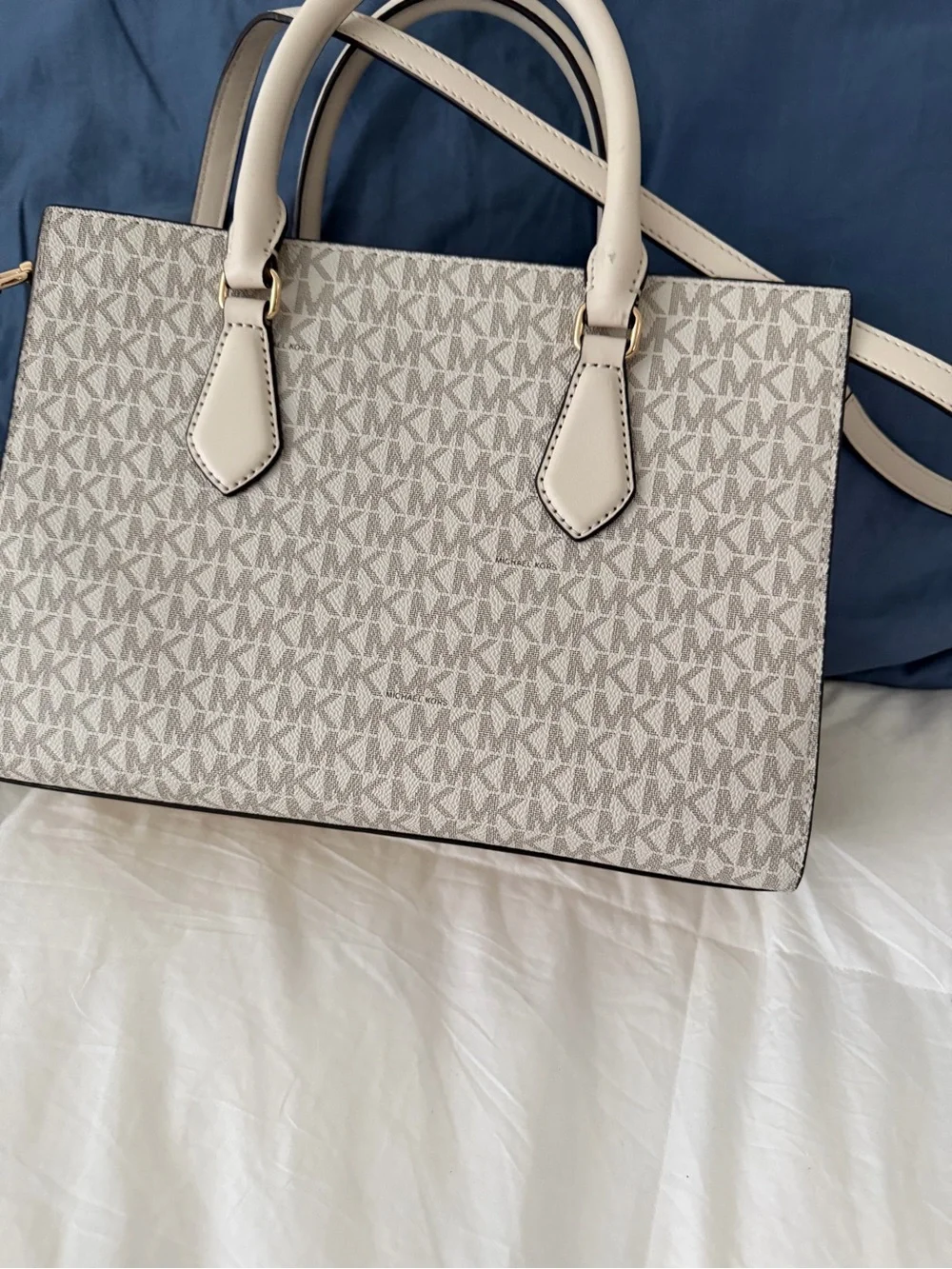 Michael Kors Cream Logo Tote with Gold Accent Charm
